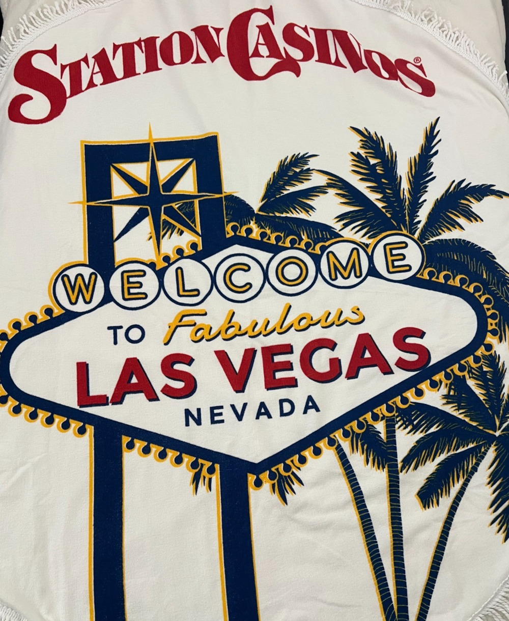 Station Casinos Las Vegas Round Beach Towel 51" Welcome Sign Fringe New